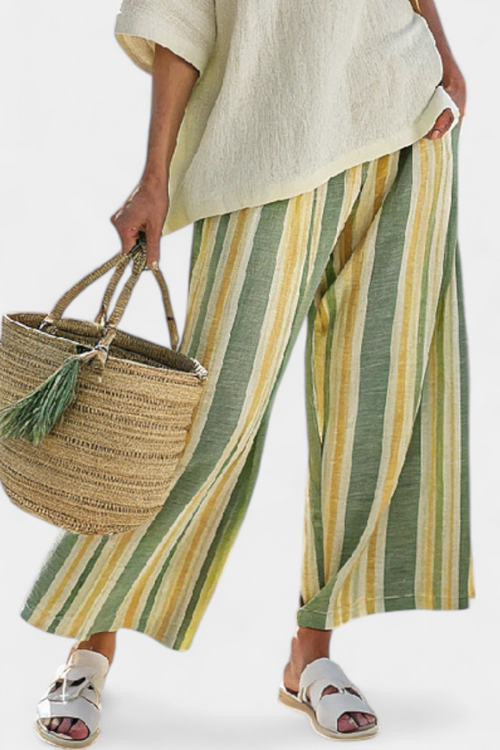 Eleanor | Sophisticated Top and Striped Linen Trousers