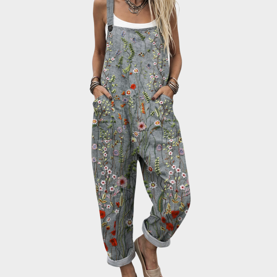 Greta Grey Printed Overalls for Women