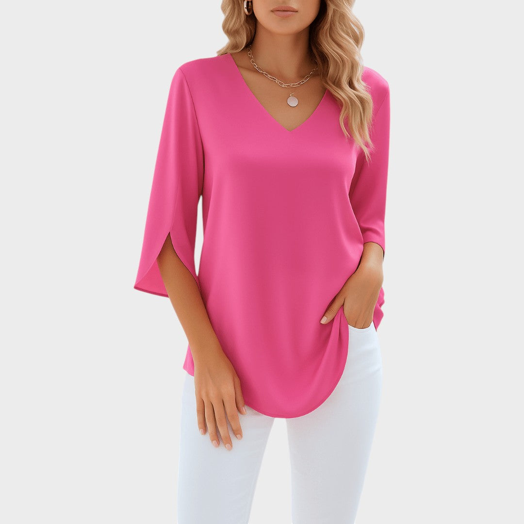 Lauren | Elegant top with V-neck and open sleeves