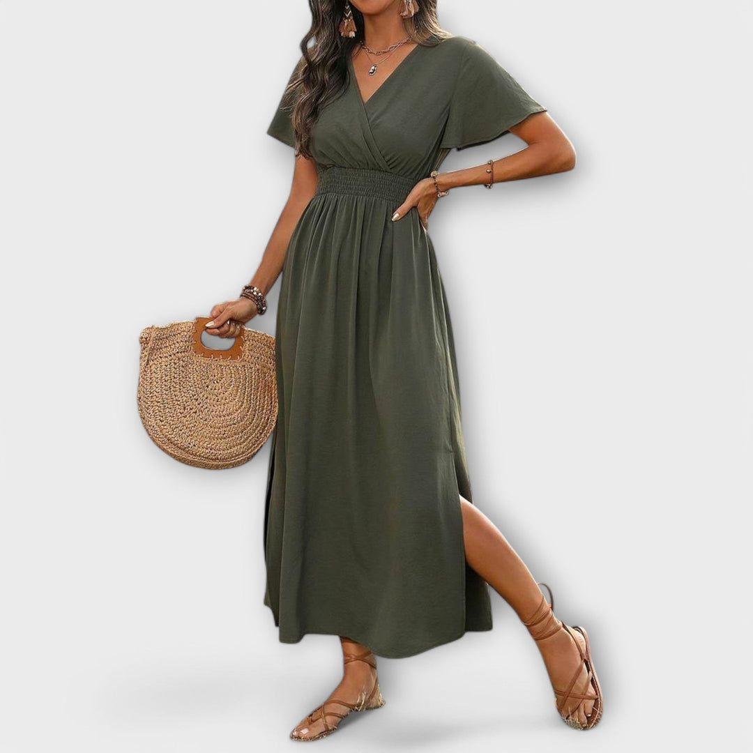 Heather | Elegant Boho Dress with V-Neck and Long Sleeves