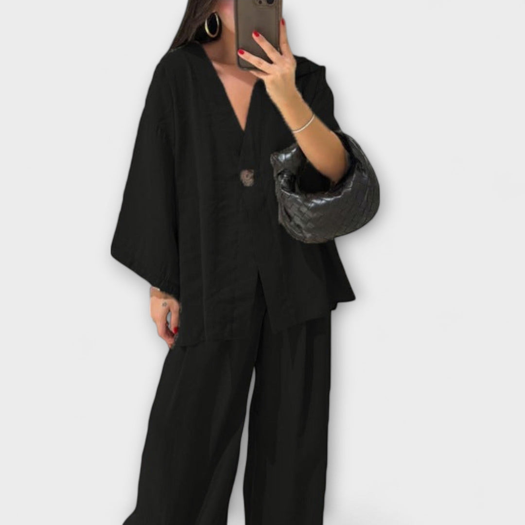 Jacqueline | Casual V-Neck Top and Pants Duo