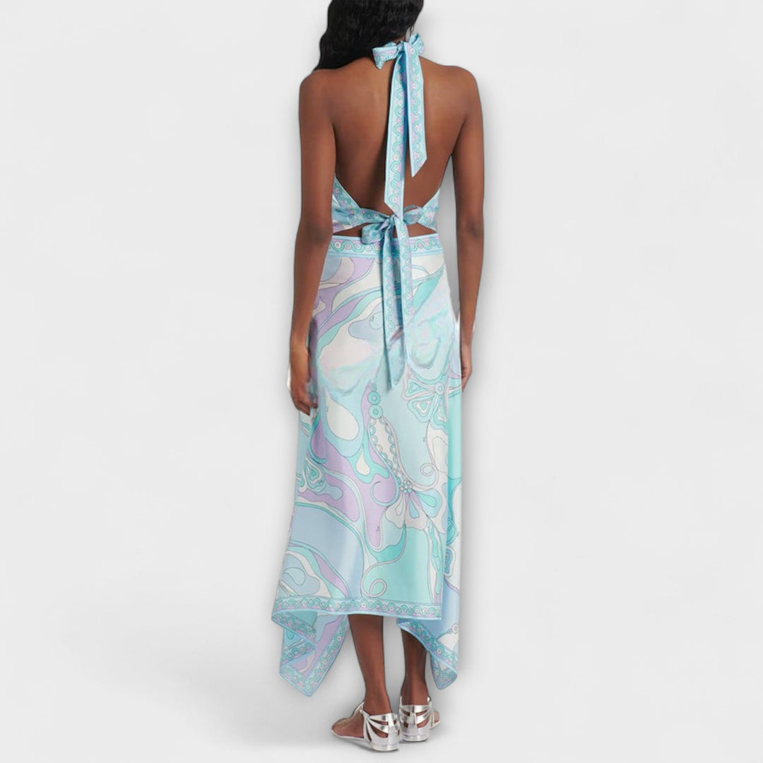 Everly | Halter Top and Asymmetrical Midi Skirt Set