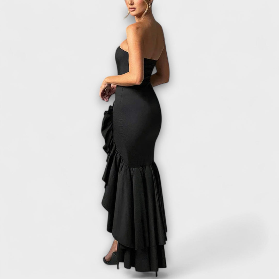 Zuri | Maxi dress with off-the-shoulder design and asymmetrical hem
