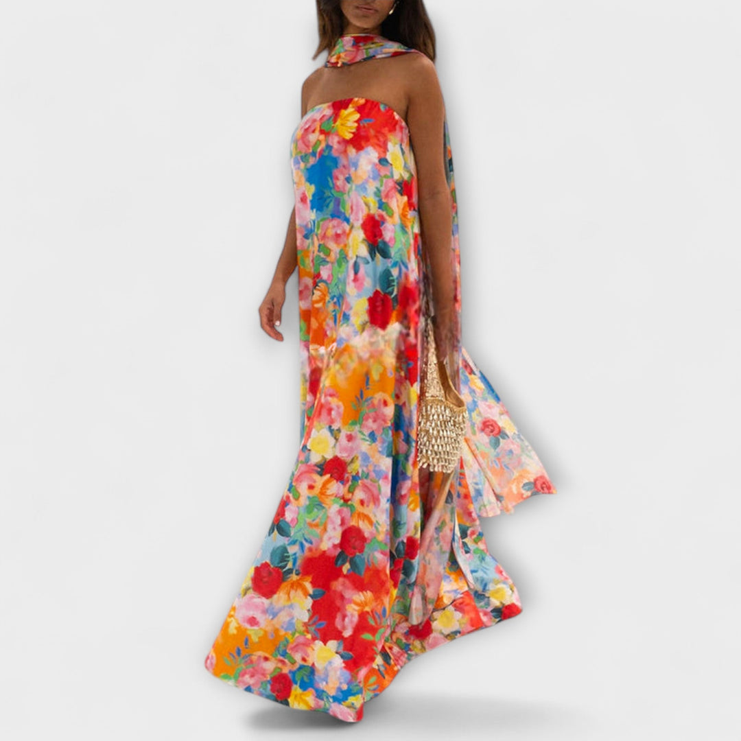 Harlow | Floral Print Maxi Dress with Off-the-Shoulder Design