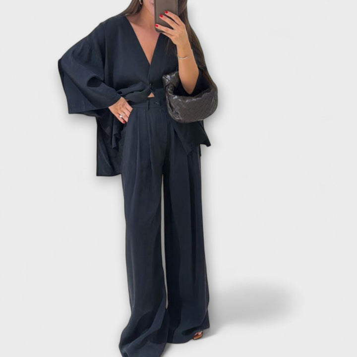 Jacqueline | Casual V-Neck Top and Pants Duo