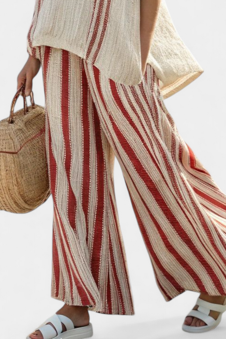 Sylvie | Red Striped Structured Top and Linen Trousers
